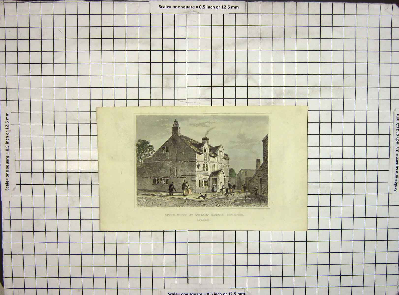 Original Old Antique Print Hand Coloured William Roscoe Liverpool Lancashire