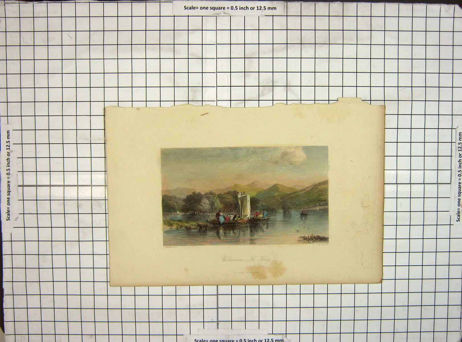Original Old Antique Print Hand Coloured Windermere Ferry Goodall Stanfield
