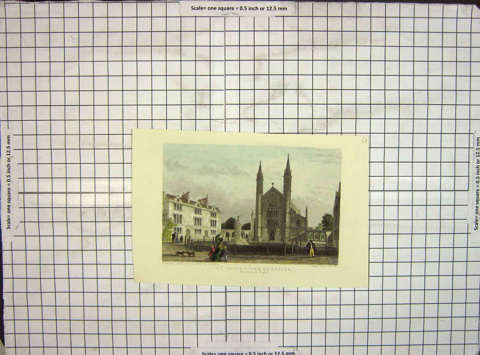 Original Old Antique Print Hand Coloured St. Katherine'S Hospital Regents