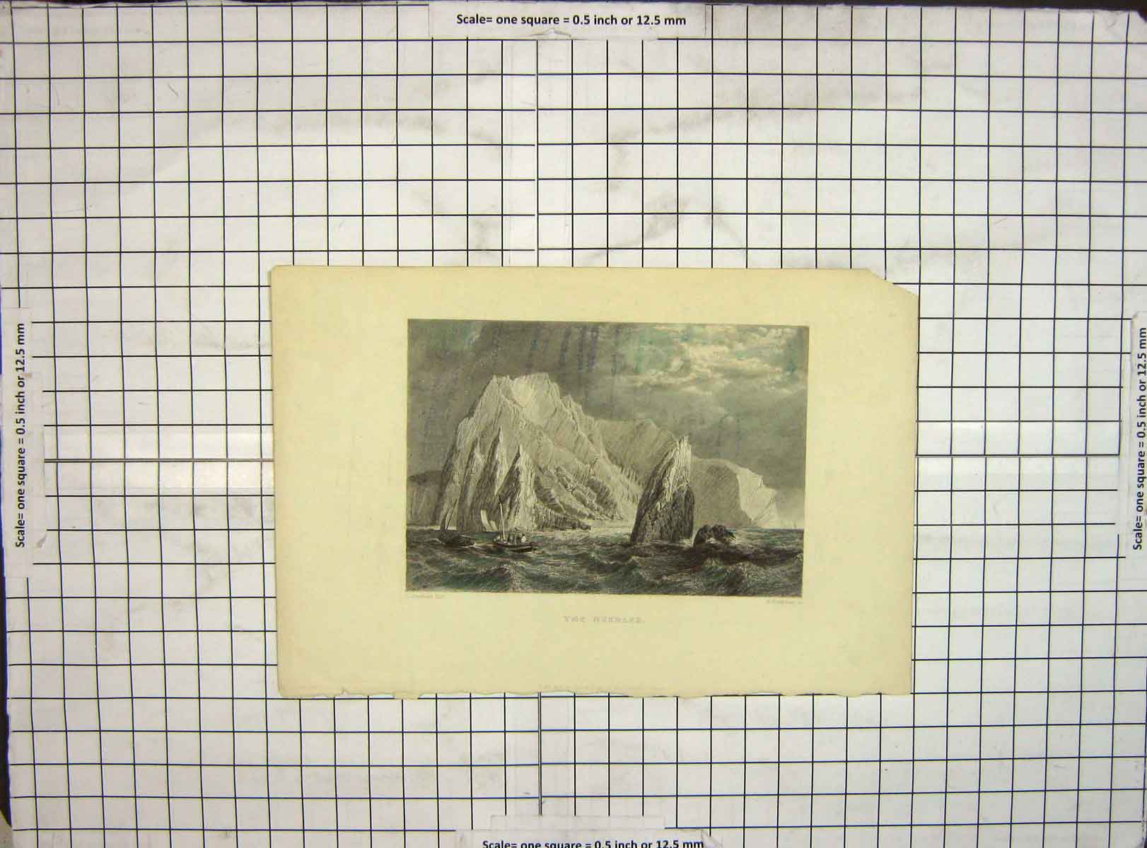 Original Old Antique Print Coloured Needles Rocks Sea Stanfield Bradshaw