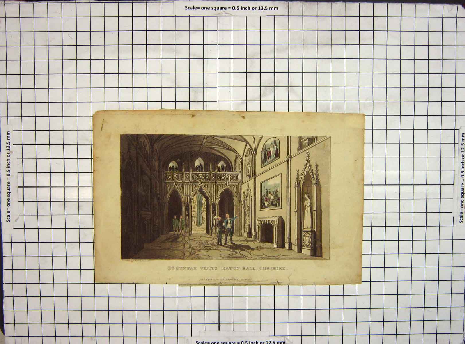 Original Old Antique Print Rowlandson Coloured Syntax Eaton Hall Cheshire