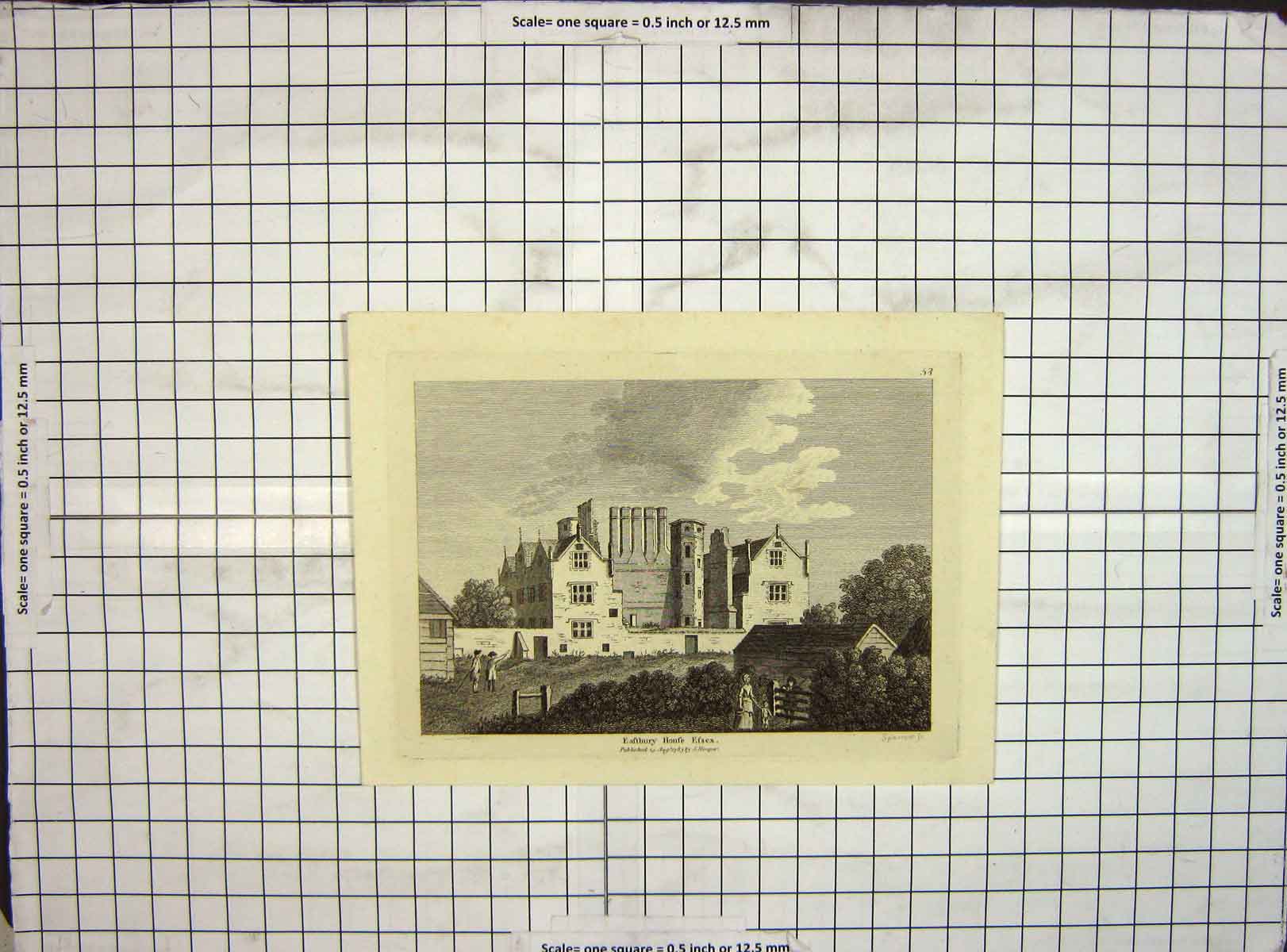 Original Old Antique Print 1783 Hooper Hand Coloured Eastbury House Essex 18th