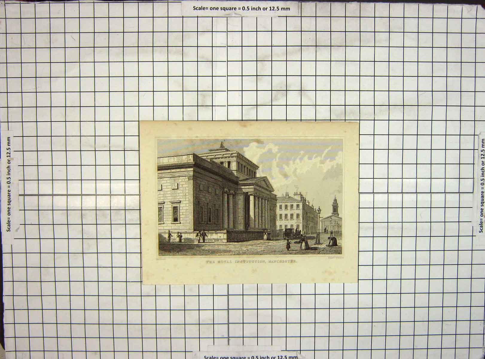 Original Old Antique Print Coloured Royal Institution Manchester Winkles 19th