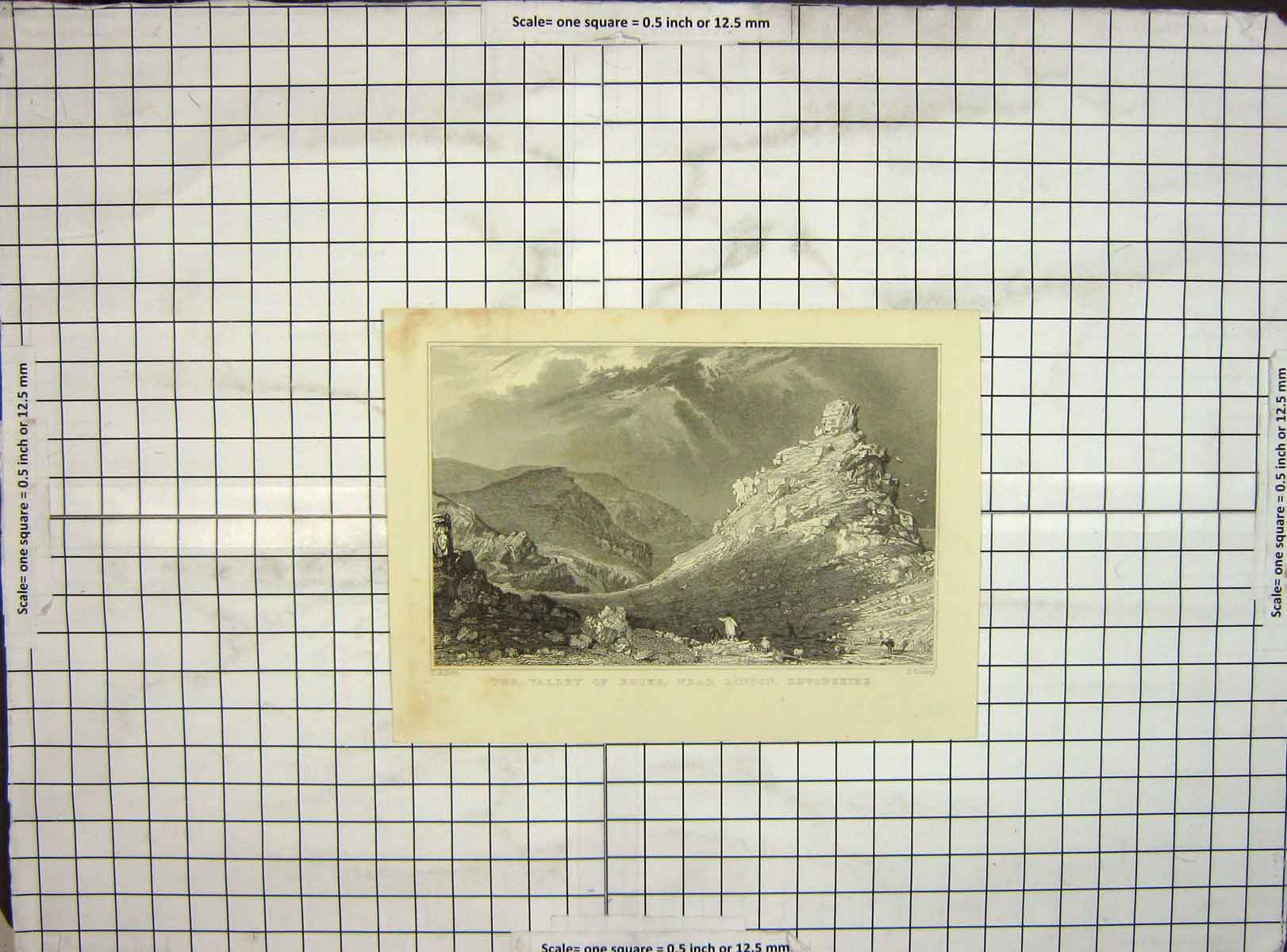 Original Old Antique Print Coloured Valley Rocks Linton Devonshire Lowry 19th