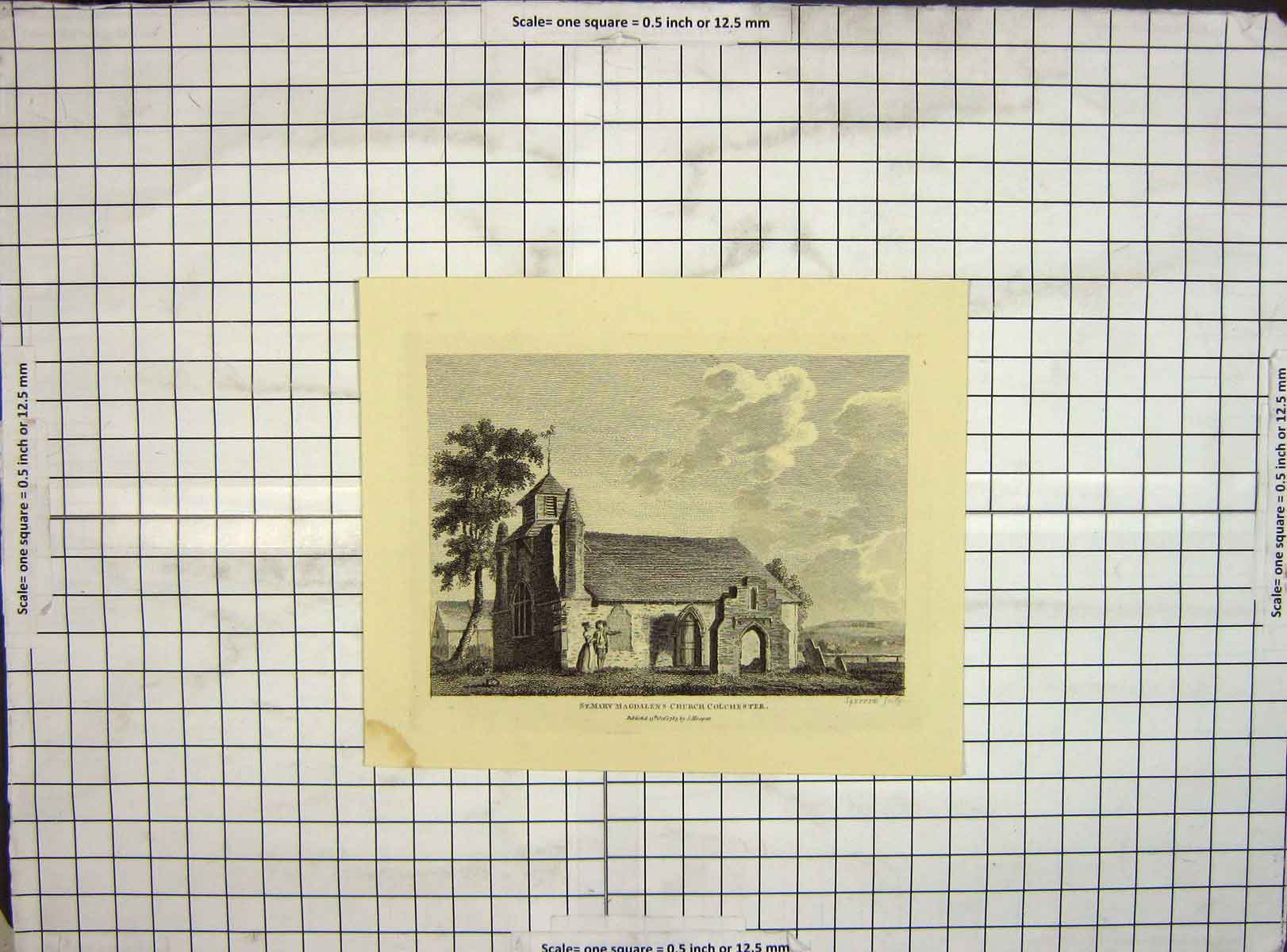Old Antique Print 1785 Hooper Engraving Mary Magdalen Church Colchester 18th