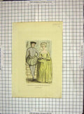 Original Old Antique Print Hand Coloured Dress Design Henry Viii Elizabeth 20th