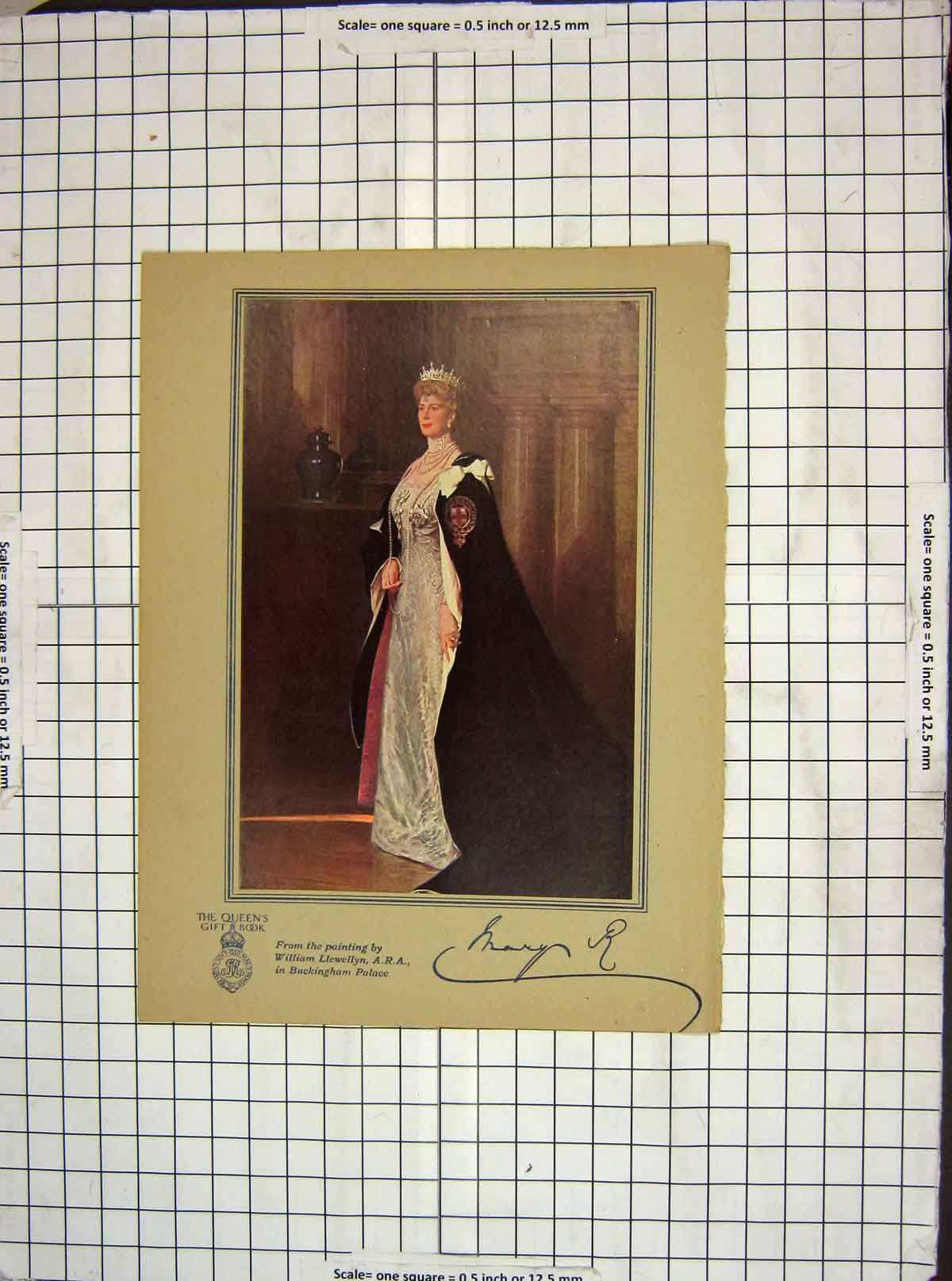 Original Old Antique Print C1900 Portrait Queen Buckingham Palace Llewellyn