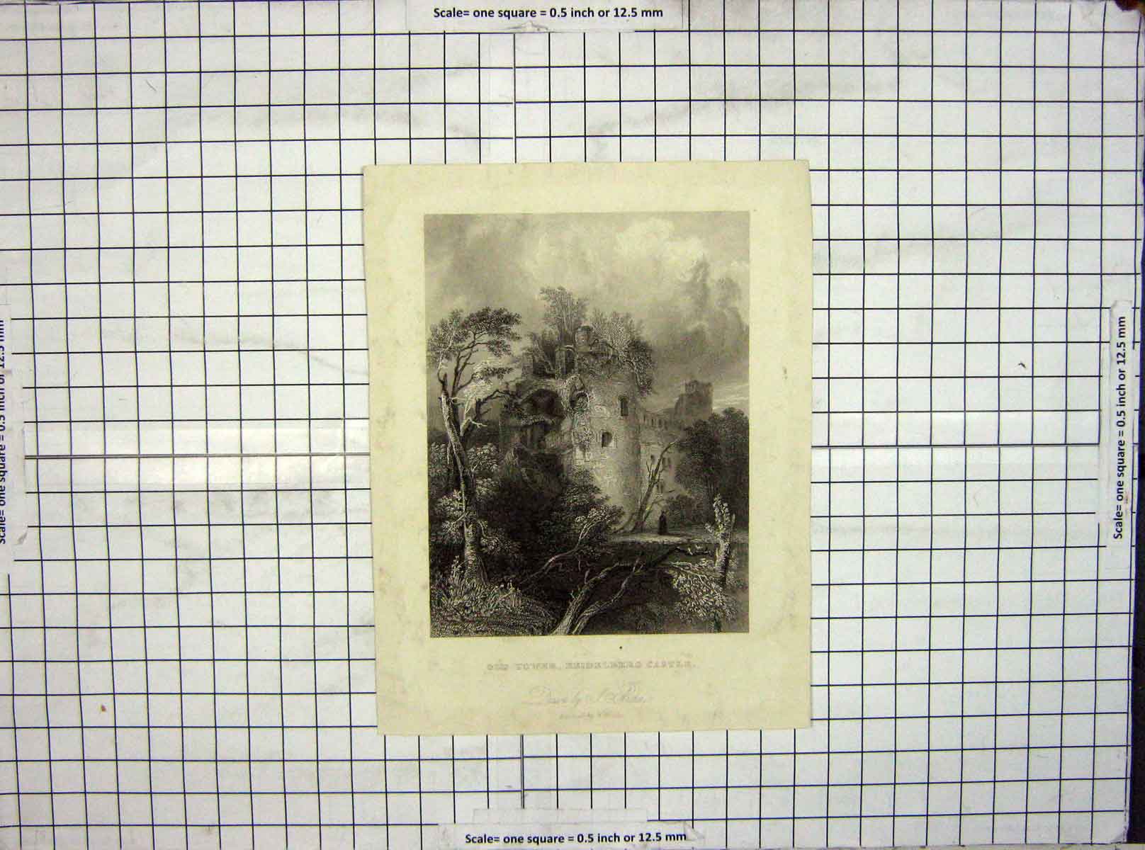 Original Old Antique Print Tower Heidelberg Castle Engraving Winkles