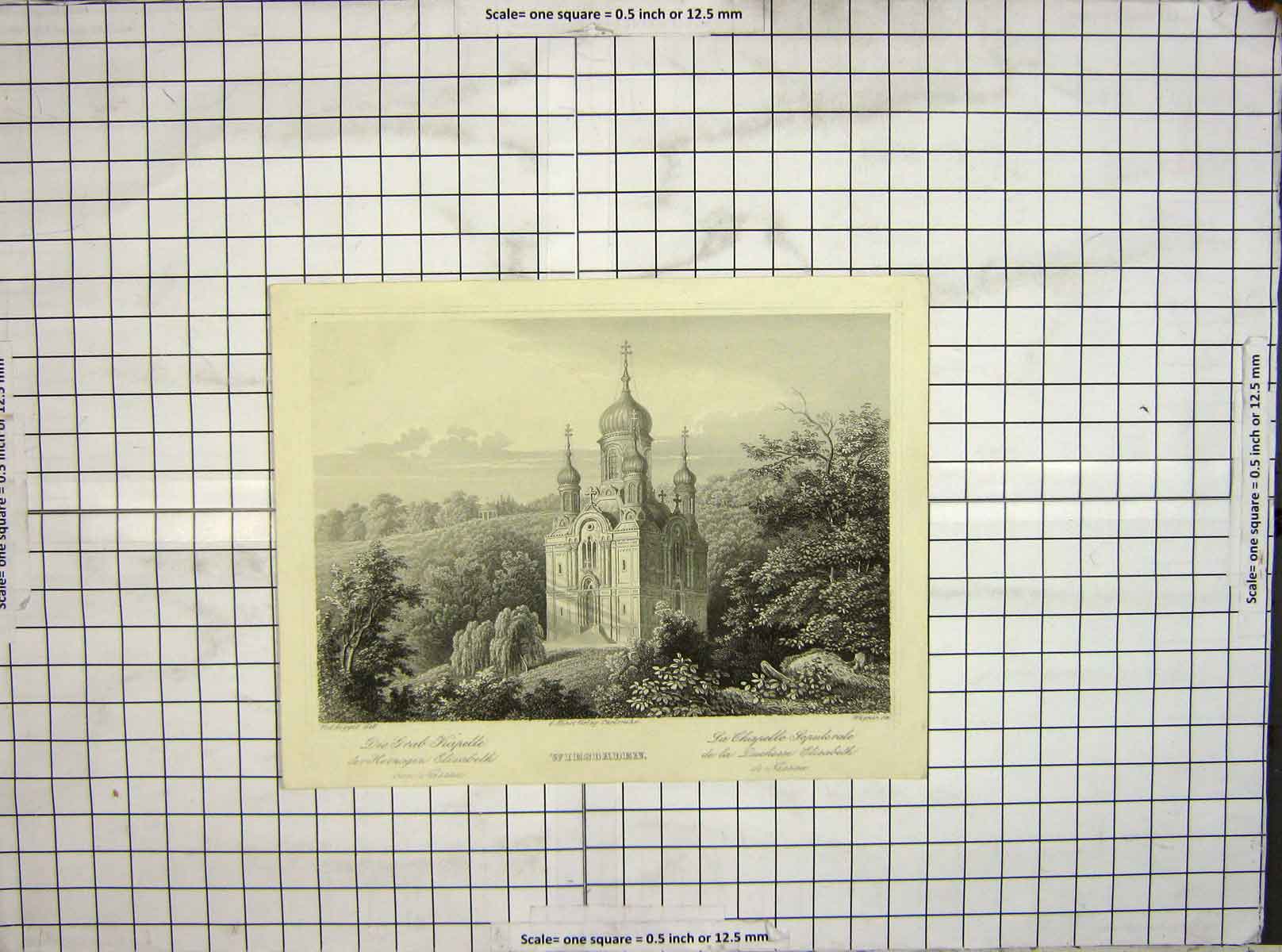 Original Old Antique Print Wiesbaden Engraving Architecture Wagner