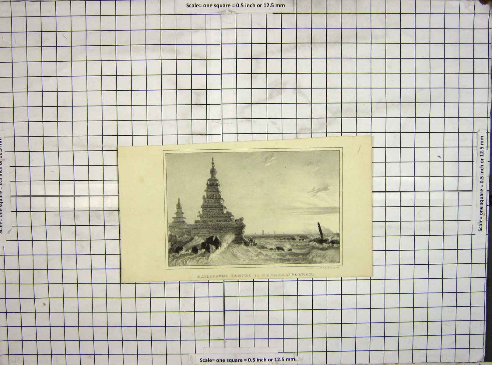 Original Old Antique Print Engraving Hindoesche Tempel Mahabalipoeram