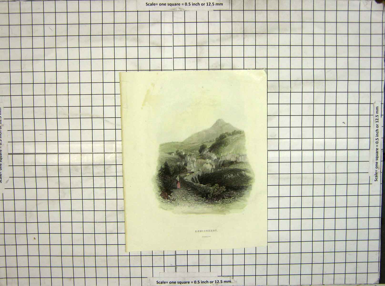 Original Old Antique Print Creswick View Enniskerry Wicklow Engraving Colour