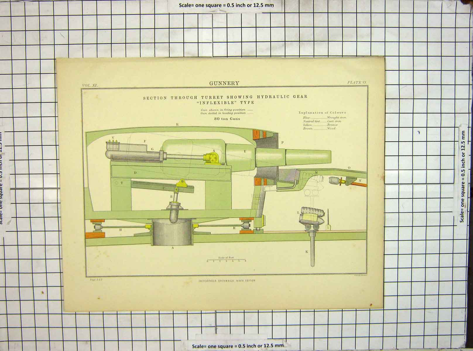 Original Old Antique Print Gunnery Turret Hydraulic Gear Inflexible Type Gun