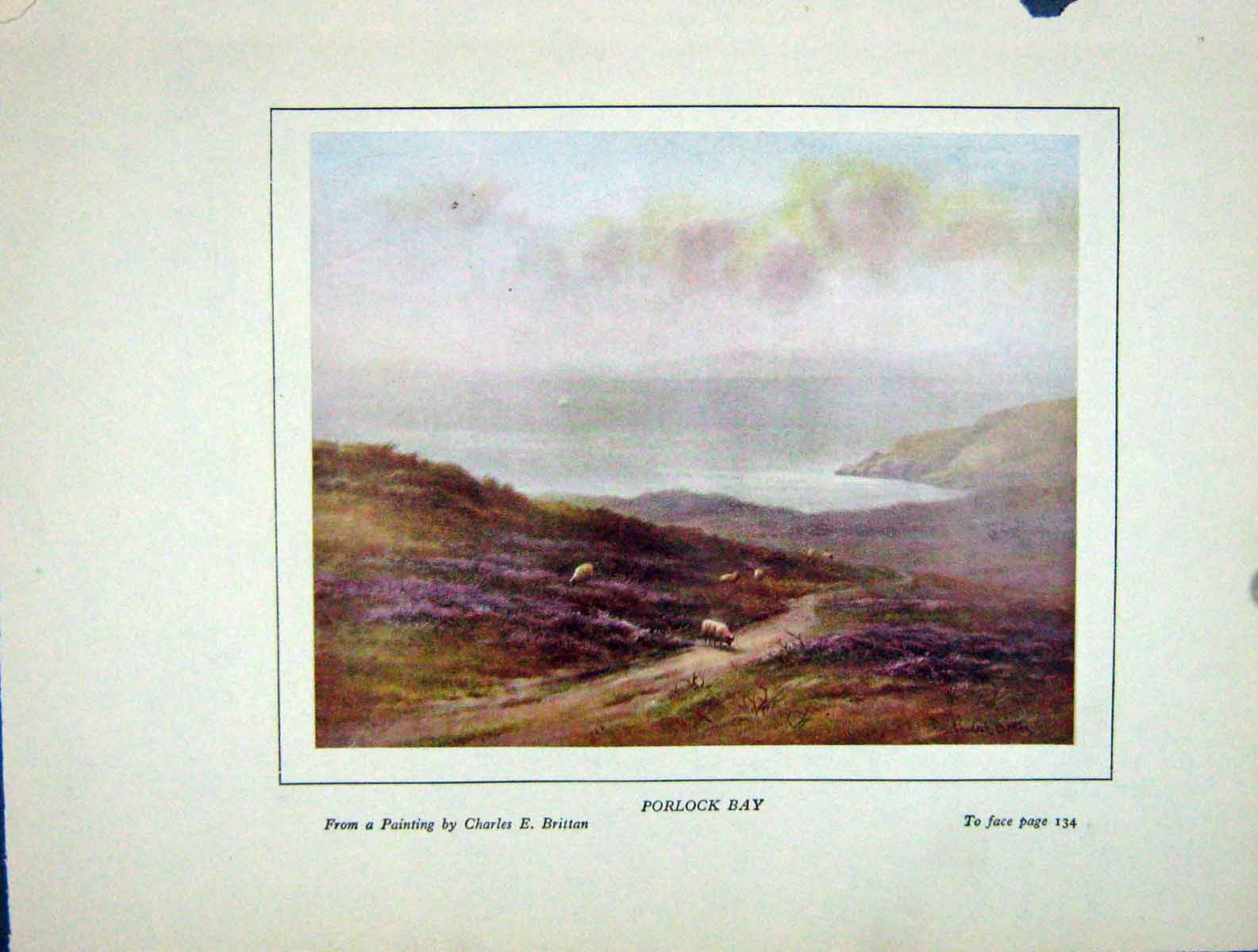 Original Old Vintage Print 1930 Lorna Doone View Porlock Bay Mountains Brittan