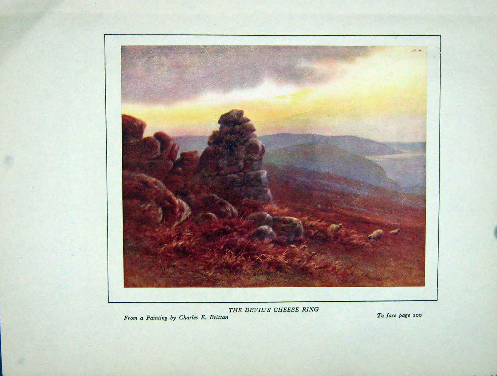 Original Old Vintage Print 1930 Lorna Doone View Devil'S Cheese Ring Mountains