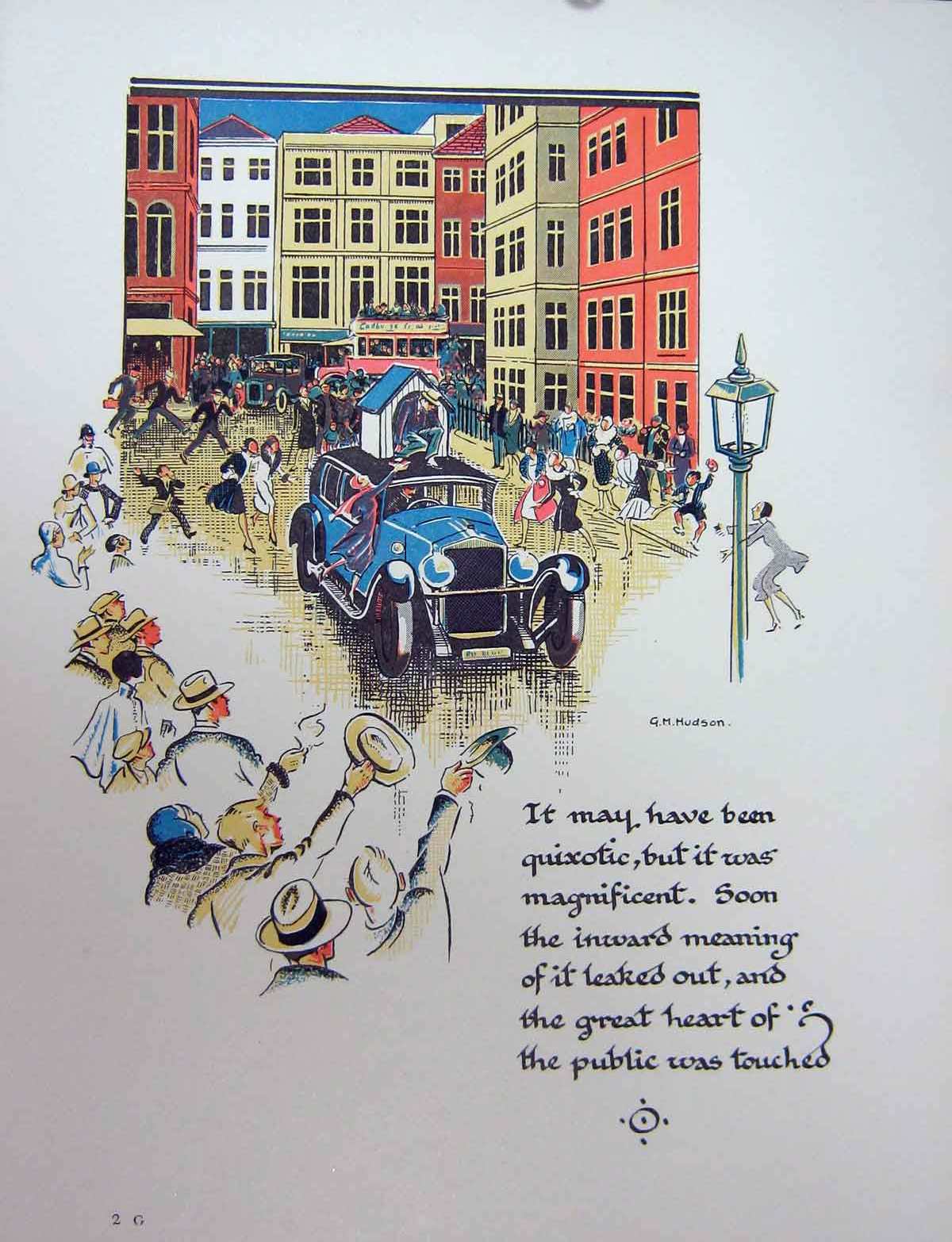 Original Old Vintage Print 1931 Peter Pan Car Return Home Street Scene Hudson