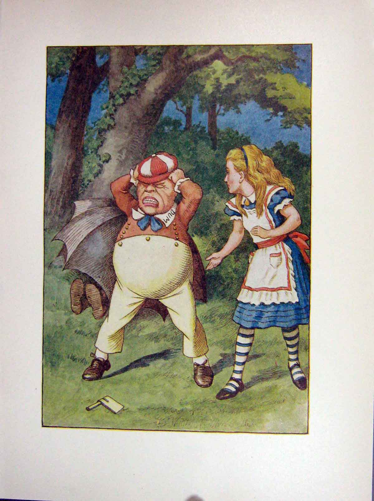 Original Old Vintage Print 1928 Alice Looking Glass Tweedeldum Colour 20th