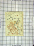 Original Old Antique Print Map Street Plan Tivoli Grande Cascata Trieste
