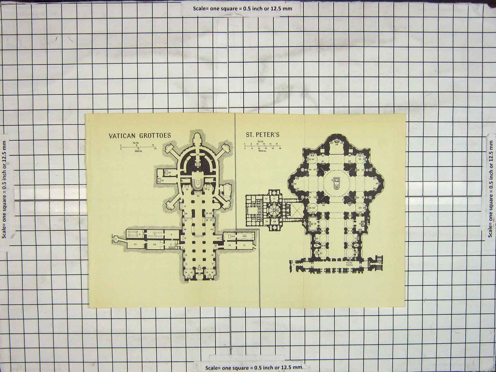 Original Old Antique Print Map Plan Vatican Grottoes St. Peters Church