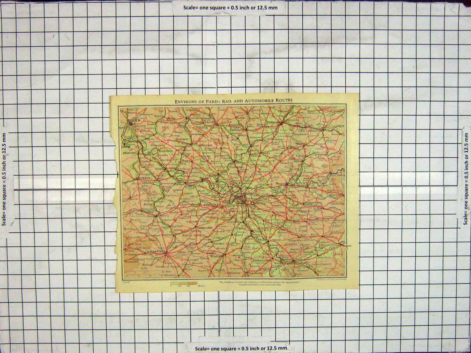 Original Old Antique Print Map Environs Paris Rail Routes Versailles Melun