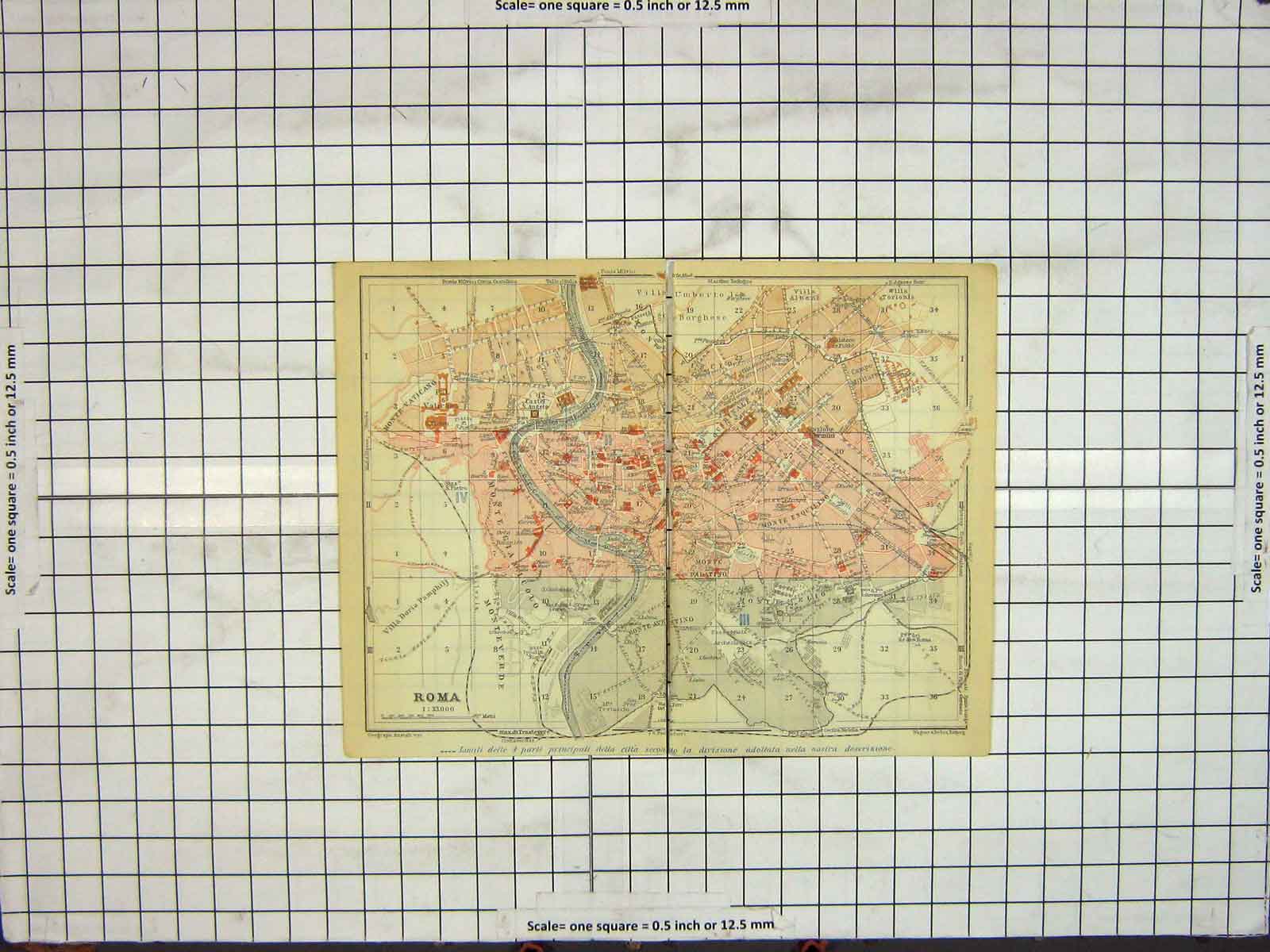 Original Old Antique Print Orginal Map Street Plan Roma Rome Italy Esquillno