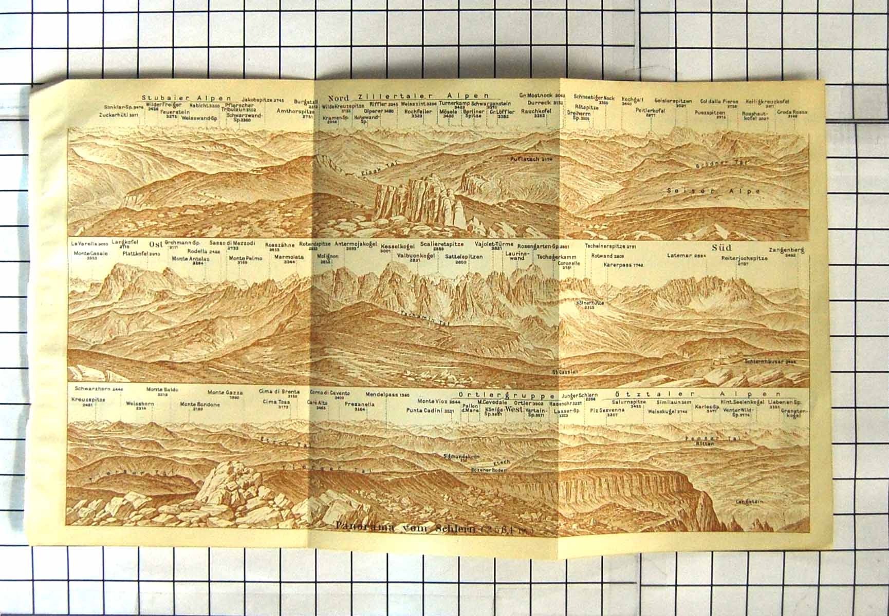 Original Old Antique Print Tyrol Salzburg Mountains Schlern Alpen