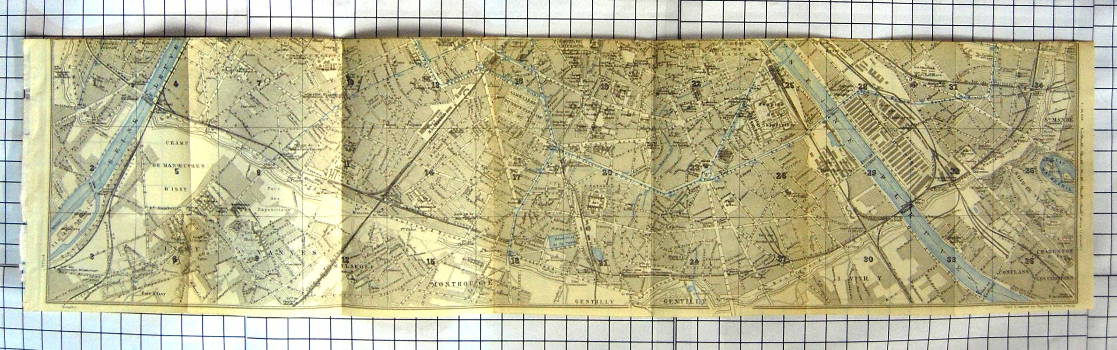 Old Vintage Print Street Plan Map Paris France 1924 Champ De Manoeuvres 20th