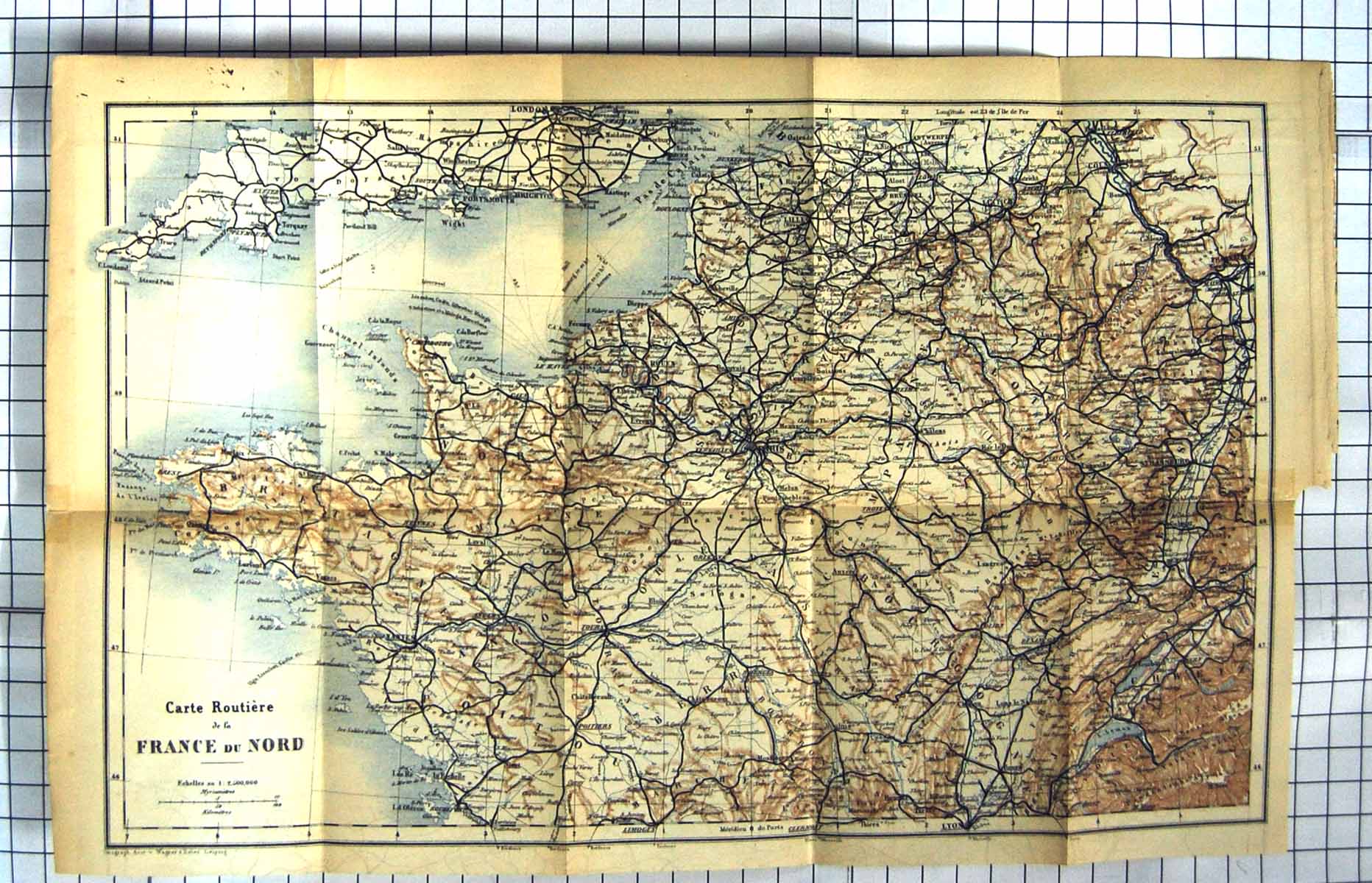 Old Vintage Print Map Paris France 1924 Havre Channel Islands Cherbourg 20th
