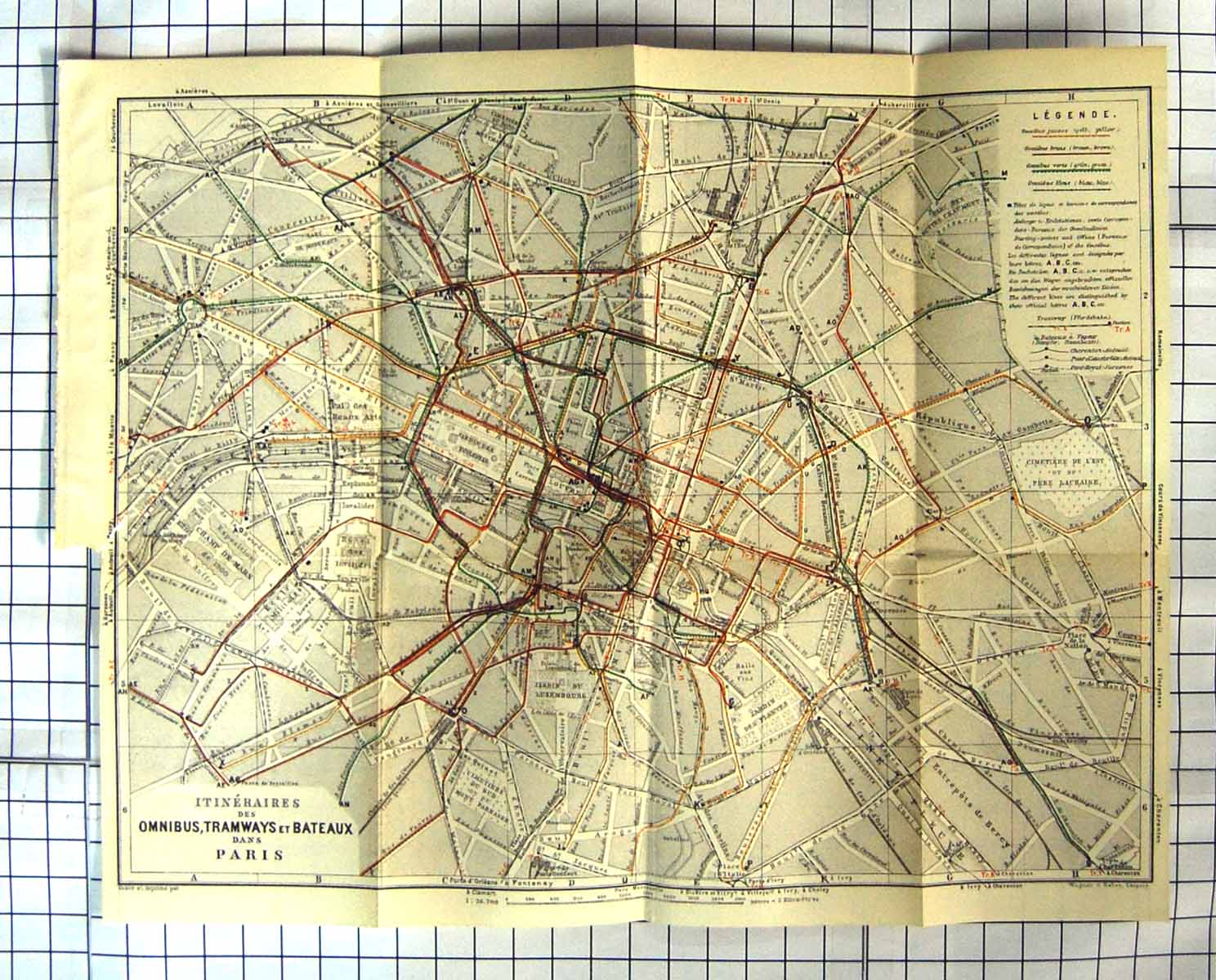 Original Old Vintage Print Omnibus Tramways Bateaux Plan Map Paris France 1924