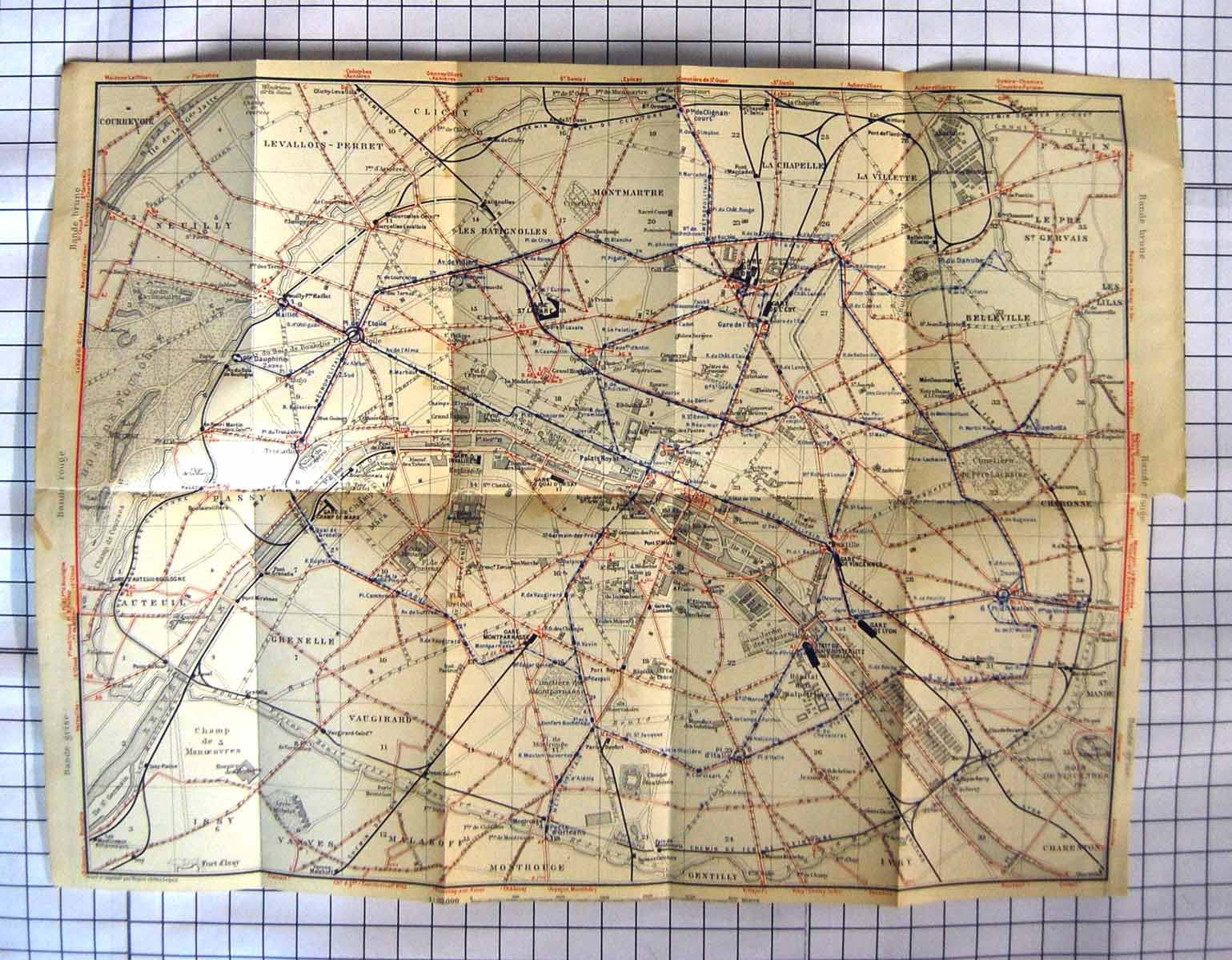 Original Old Vintage Print Railway Map Paris France 1924 Seine River Montmartre