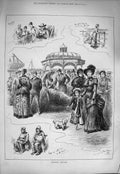 Original Old Antique Print 1884 Brighton Invalids Family Seaside Beach Resort