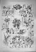 Original Old Antique Print 1884 Nor'Easter Windy Day Storm Umbrella Victorian