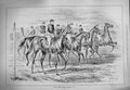 Original Old Antique Print 1884 Scene Jockeys Sport Horses Racing Archer Up