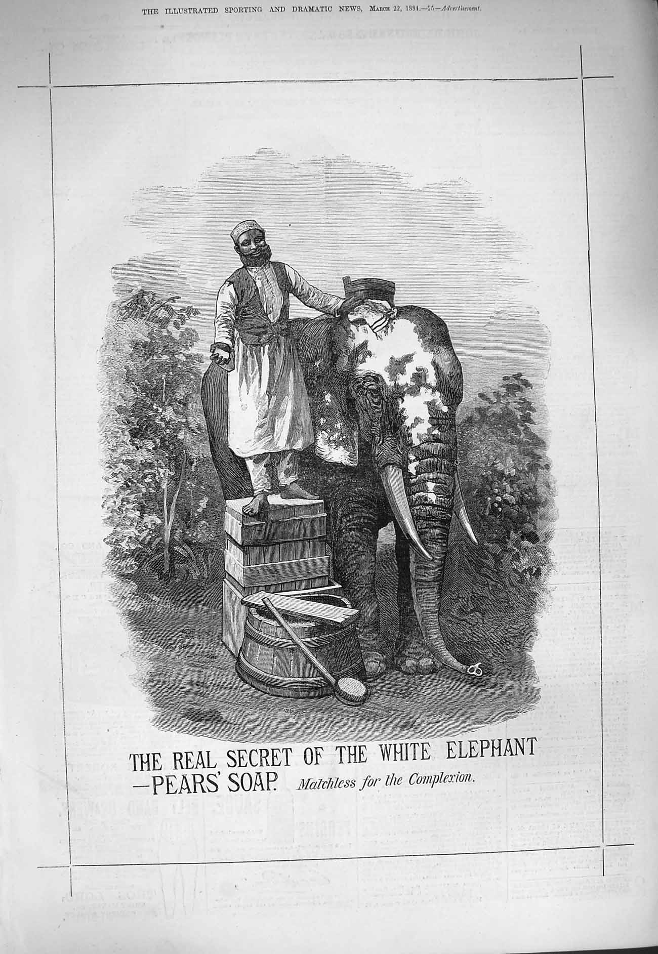 Original Old Antique Print 1884 Advertisement White Elephant Pears Soap India
