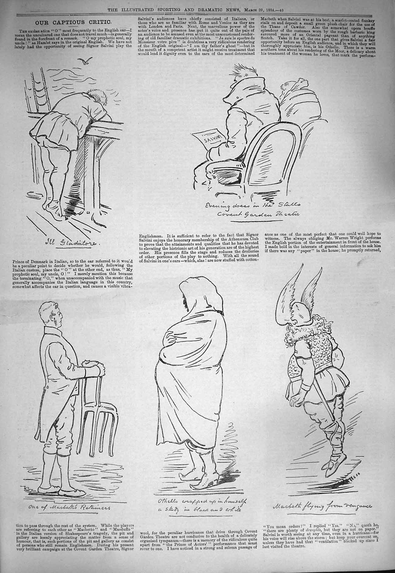 Original Old Antique Print 1884 Captious Critic Theatre Macbeath 19th