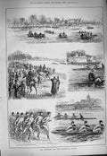 Old Antique Print 1884 University Boat Race Putney Boat Race River Thames 19th