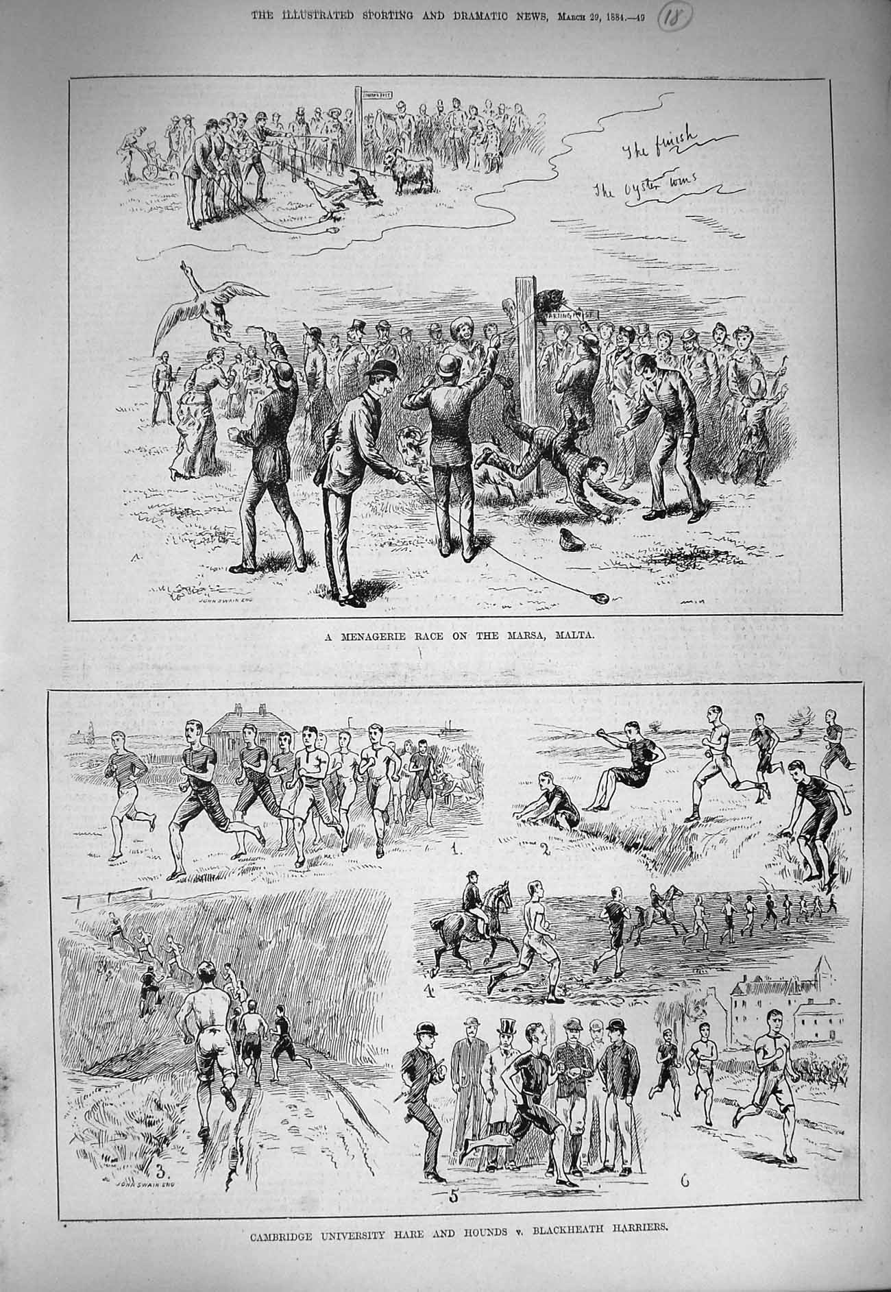 Old Antique Print 1884 Cambridge University Running Students Marsa Malta 19th