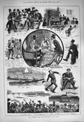 Old Antique Print 1884 University Boat Race Oxford Cambridge Sport River 19th