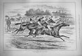 Original Old Antique Print 1884 Horse Galloping Racing Sport Jockeys Victorian