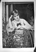 Old Antique Print 1884 Modern Juliet Beautiful Lady House Window Fine Art 19th