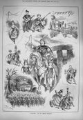 Original Old Antique Print 1884 Chilperic Empire Theatre Actors Costumes Horse