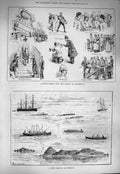 Original Old Antique Print 1884 Siers Soudan Portsmouth Ships Trinidad Boats