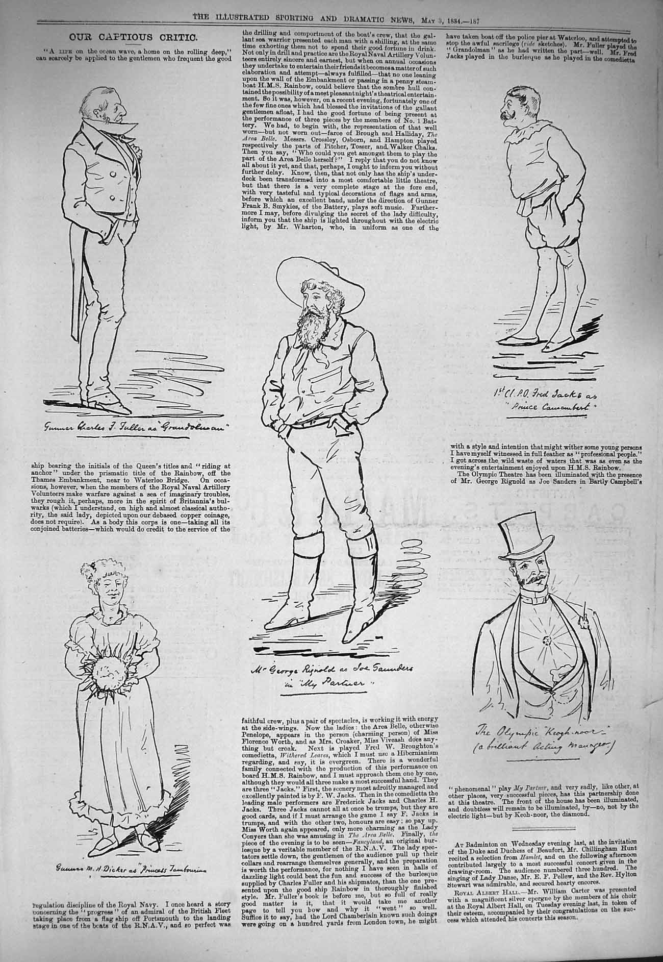 Original Old Antique Print 1884 Captious Critic Theatre Dicker Saunders Jacks
