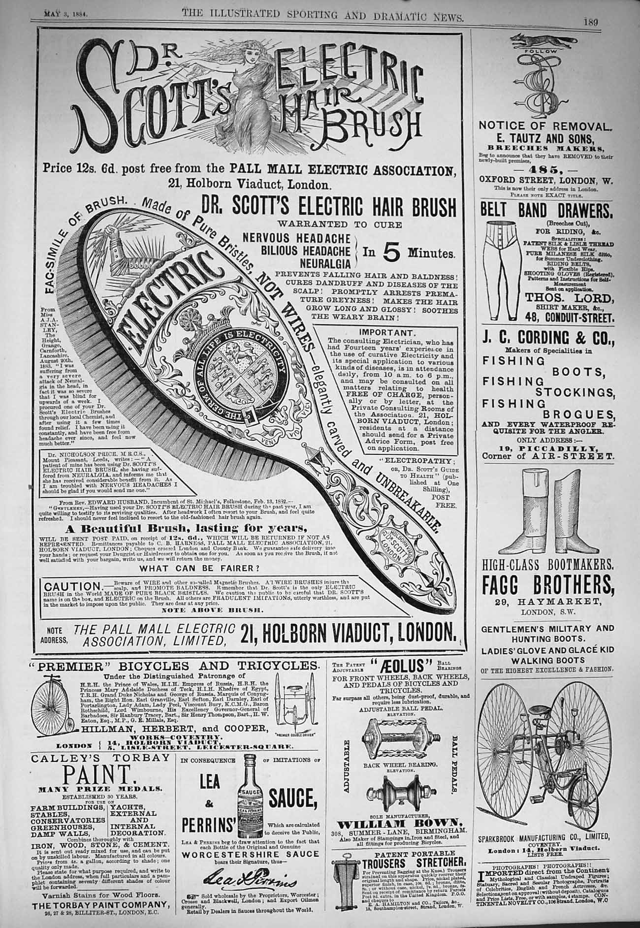 Original Old Antique Print 1884 Advertisement Scott Electric Hair Brush Cording