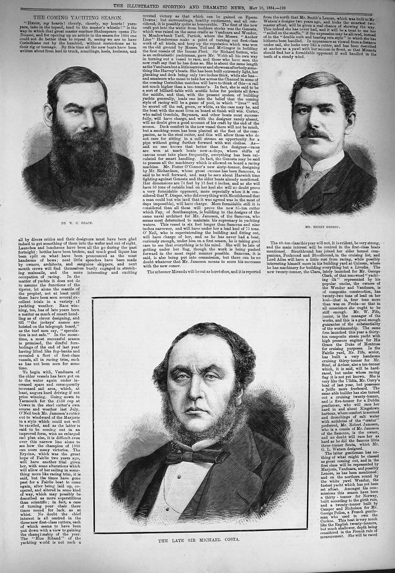 Original Old Antique Print 1884 Grace Henry George Michael Costa Men Portrait