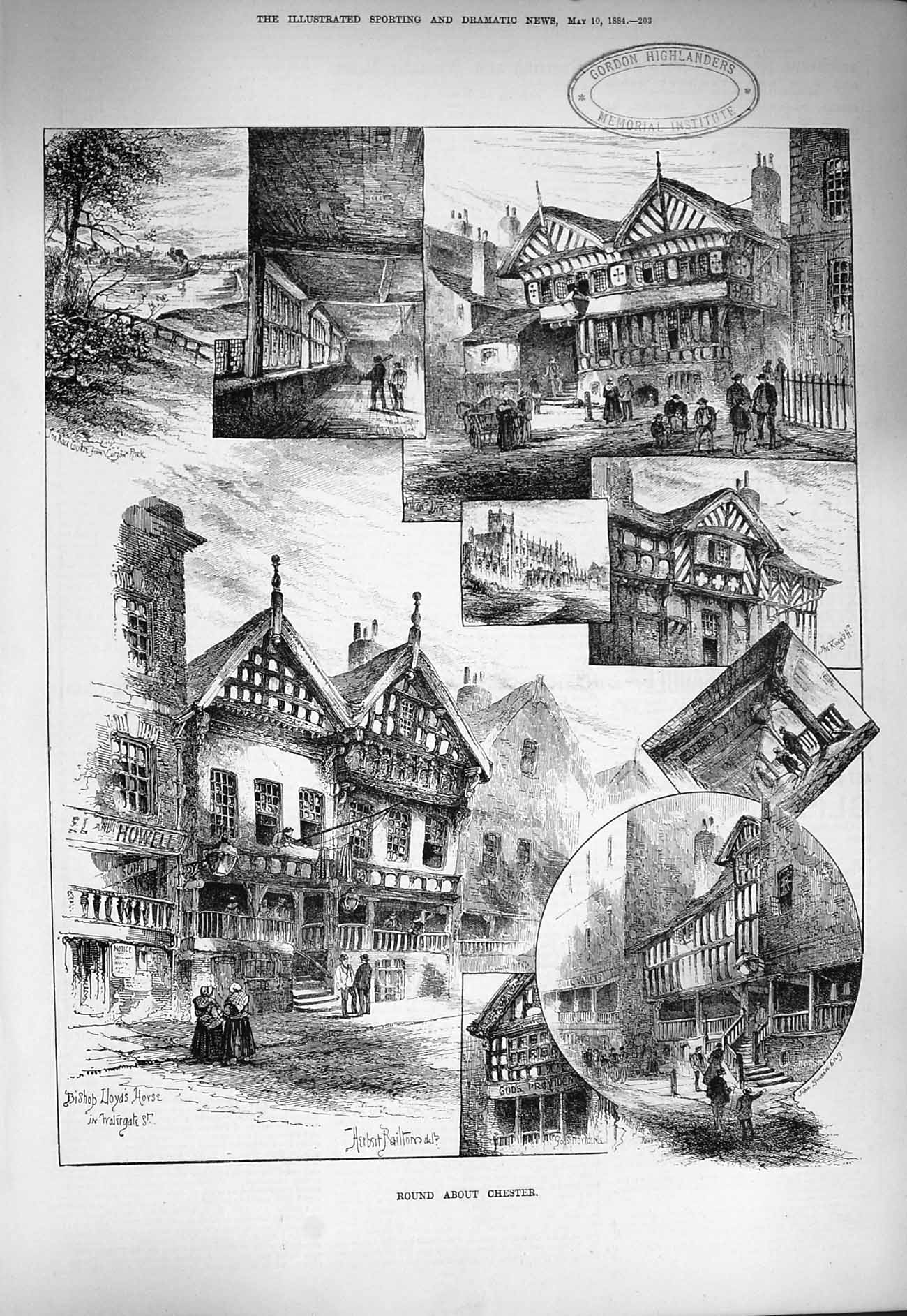 Old Antique Print 1884 Chester Bishop Lloyd House Watergate Architecture 19th
