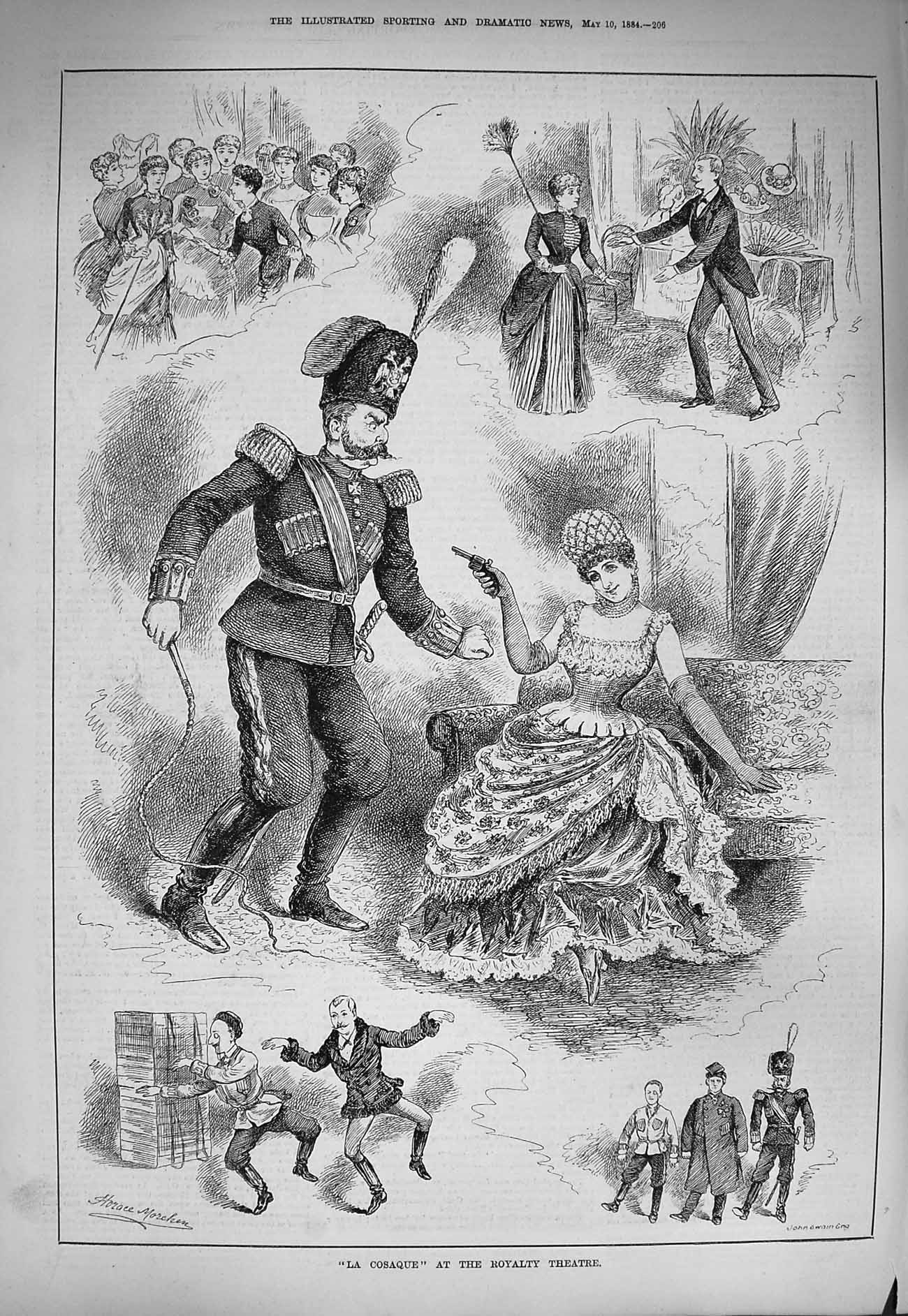 Original Old Antique Print 1884 La Cosque Royalty Theatre Actors Costumes 19th