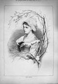 Original Old Antique Print 1884 Portrait Beautiful Woman Spring Blossoms 19th
