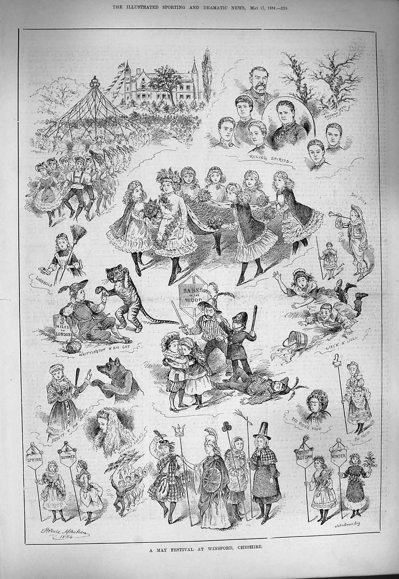 Old Antique Print 1884 May Festival Winsford Cheshire Children Costumes 19th