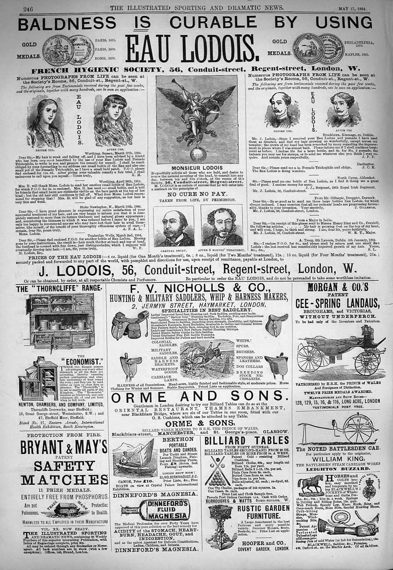 Old Antique Print 1884 Advertisement Bladness Eau Lodois Nicholls Landaus 19th