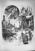 Original Old Antique Print 1884 Hampton Court Palace Architecture Court Yard